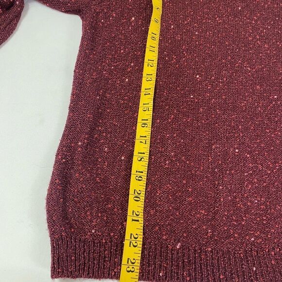ANA L burgundy red sweater with tiny sparkly sequins and a bow tie in back - Picture 9 of 9